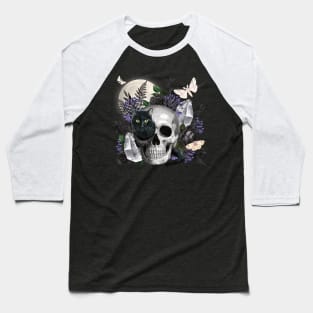 GOTHIC SKULL & BLACK CAT FULL MOON PEEK A BOO MAGIC Baseball T-Shirt